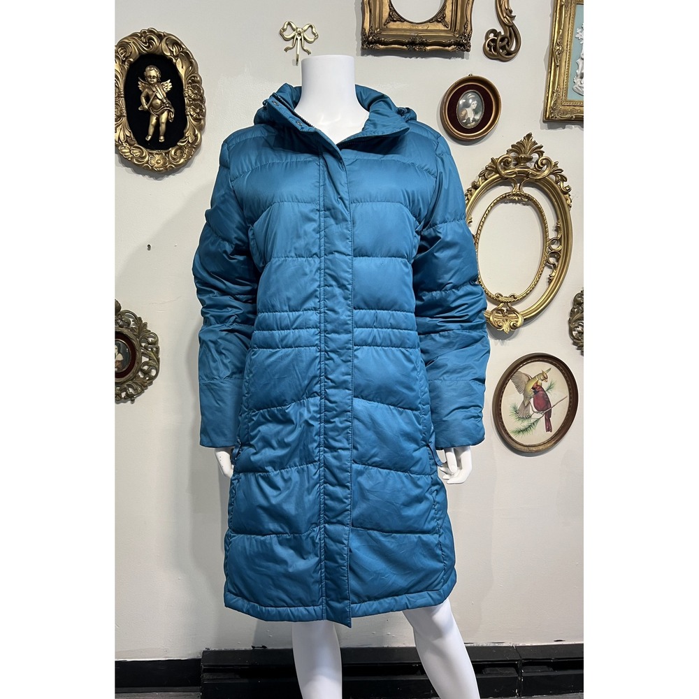 L.L. Bean Teal Blue Down Filled Hooded Long Puffer Winter Coat Size L Reg